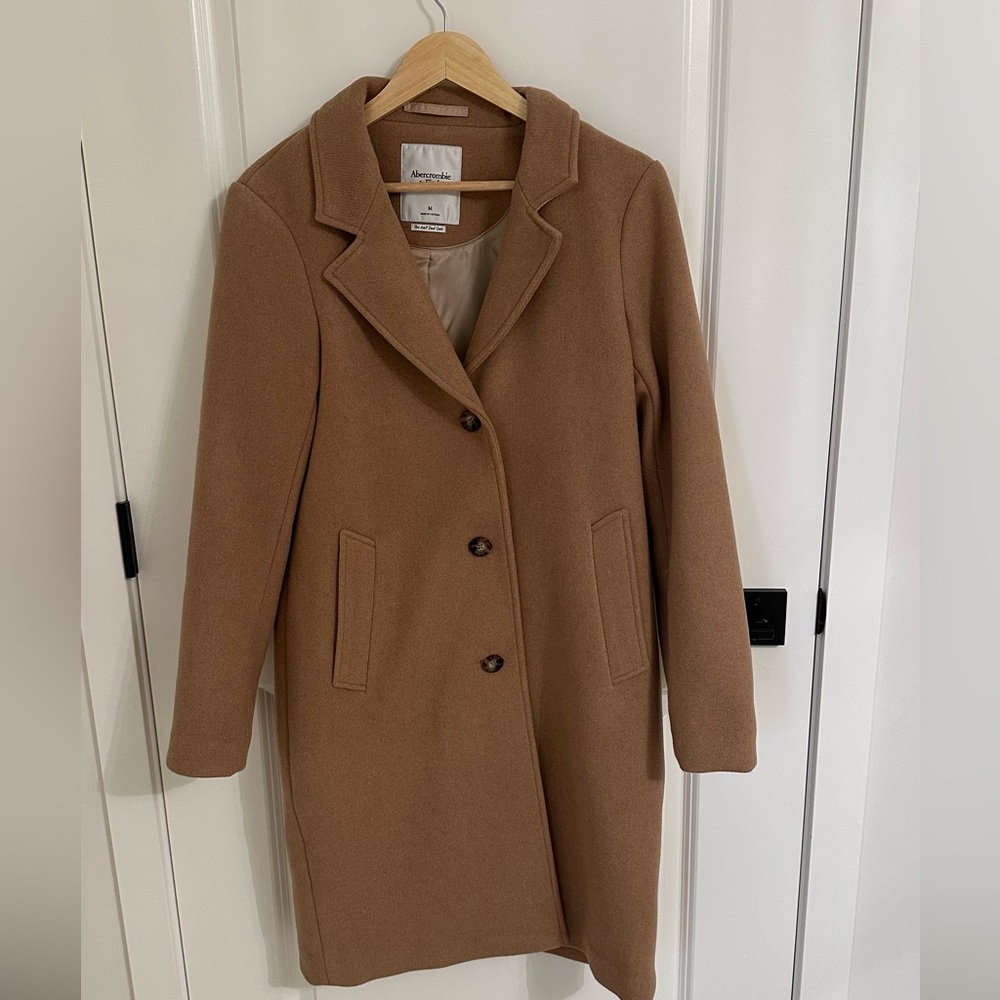 Abercrombie Wool-Blend Dad Coat in Camel